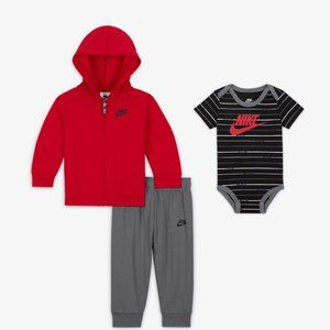 Nike Baby (3 Mo) Stripe Bodysuit, Hoodie and Joggers Set